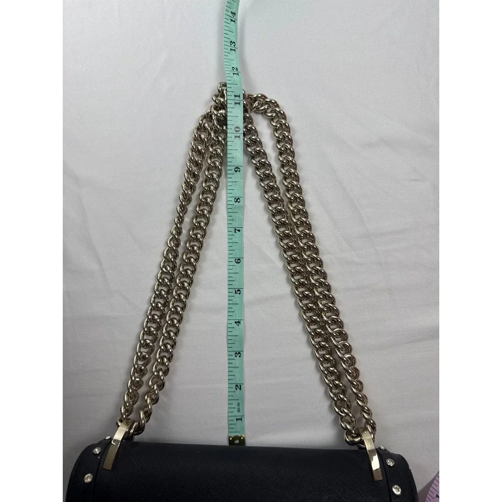 Kate Spade New York Black Saffiano Bow Studded Chain Crossbody Bag #mc